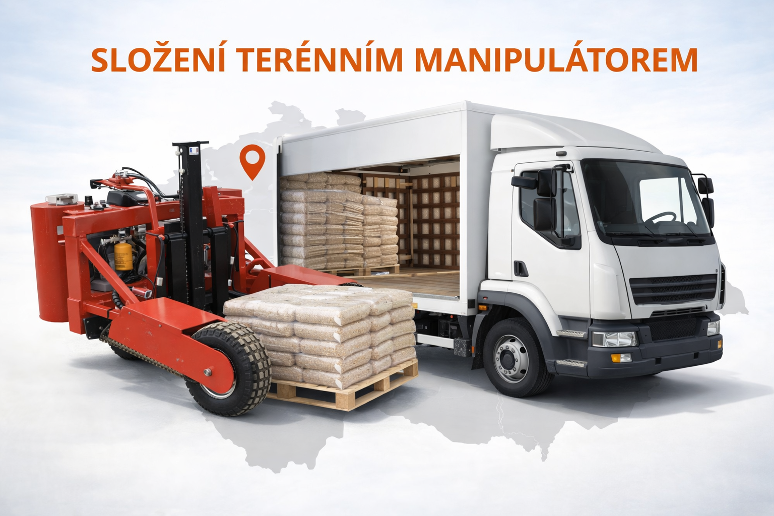 Složení palet terénním manipulátorem